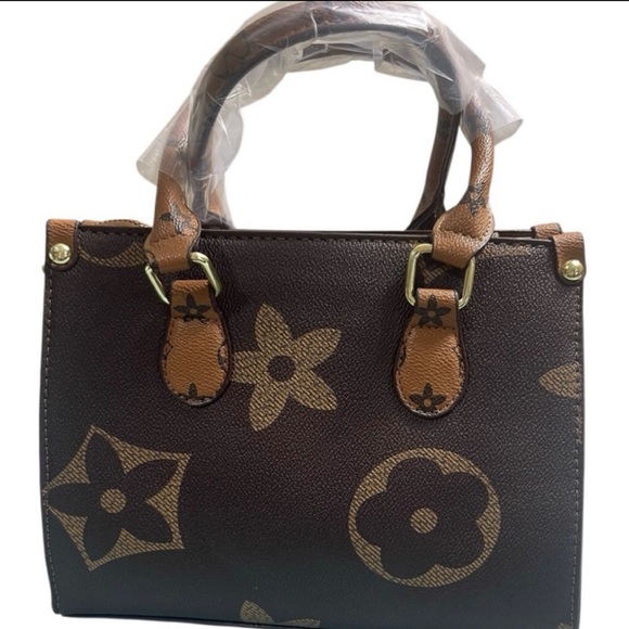 Designer Brown Floral Pattern Crossbody and Handbag - Picture 13 of 14